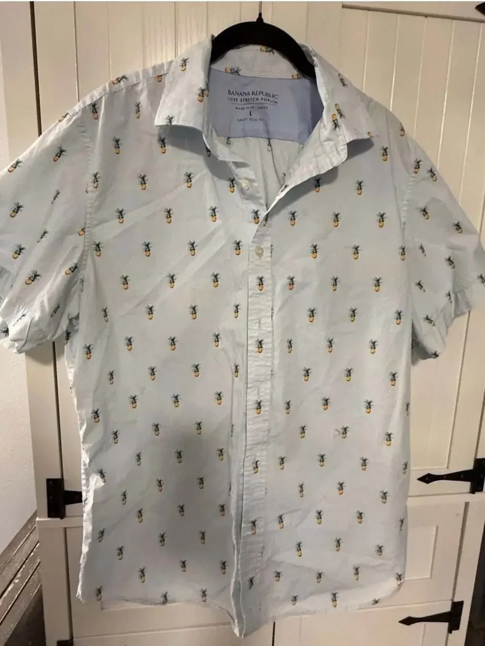Banana Republic Luxe Stretch Poplin Grant Slim Fit Short Sleeve Pineapple Shirt